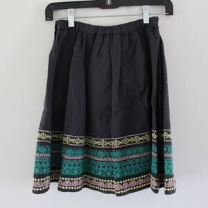 NWT Bonpoint Epice A-Line Midi Skirt Navy Blue Linen Green Embroidered 12